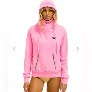 Aviator Nation Sweater Women Small Neon Pink NINJA PULLOVER HOODIE